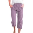 thumbnail image 1 of Womens Cargo Capris with Pockets New Fashion Womens Casual Color Elastic Loose Pants Straight Wide Leg Trousers with Pocket Purple L, 1 of 5