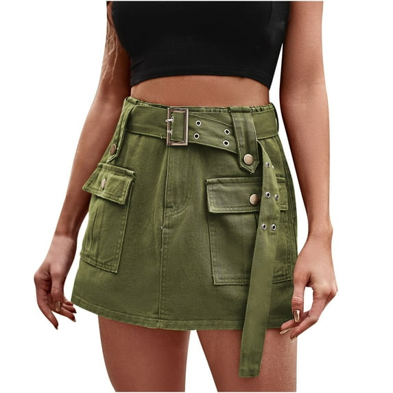 Womens Cargo Denim Mini Skirt Loose Fit High Waisted Skorts Casual Y2L Lounge Shorts with Pockets Streetwear
