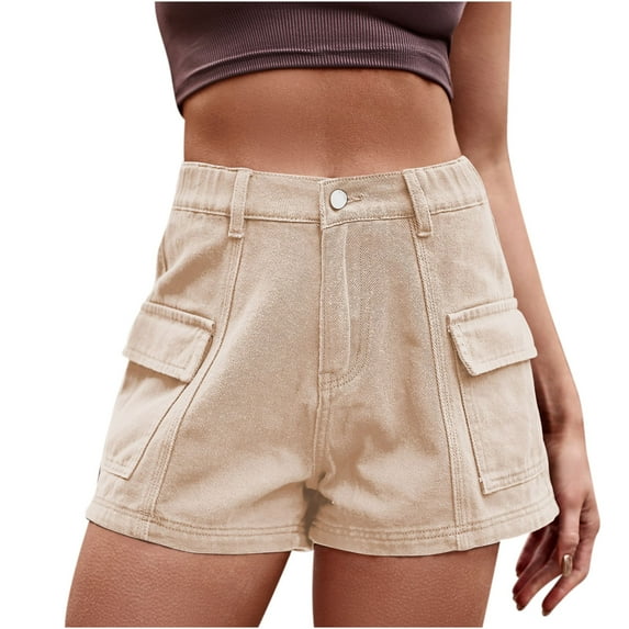 Womens Cargo Denim Shorts Loose Fit High Waisted Straight Leg Shorts Casual Work Lounge Shorts with Pockets
