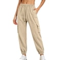 thumbnail image 1 of Womens Cargo Joggers Casual Pants with Multi-Pockets Women's Joggers,Drawstring, Solid Color, Elastic Waist, High Rise,Running,Yoga Gym,Workout Wear,Casual, 1 of 7