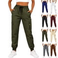 thumbnail image 1 of Womens Cargo Joggers with Multi Pockets Waffle Knit Drawstring Elastic High Waisted Jogging Active Pants (XL, Green), 1 of 8