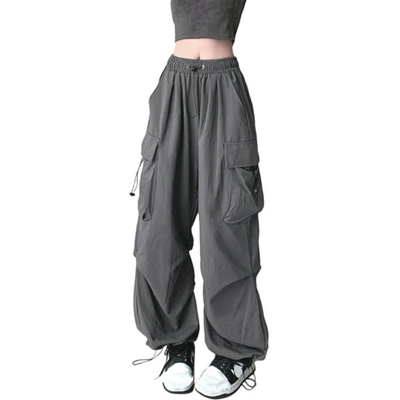 Womens Cargo Pants Casual Hiking Trousers Loose Fit Pants Y2K Hight Waist Mutil Pocket Trousers Grey M