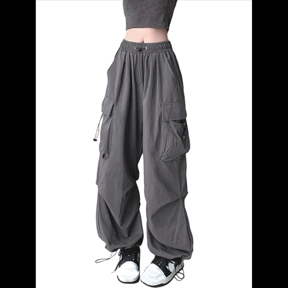 Womens Cargo Pants Casual Hiking Trousers Loose Fit Pants Y2K Hight Waist Mutil Pocket Trousers Grey XXL