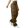 thumbnail image 1 of Womens Cargo Pants Cotton Eastic Waist Pant Comfy Wide Leg Joggers Cargo Sweatpants Y2k Pant with Pockets Streetwear Brown L, 1 of 8