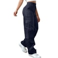 thumbnail image 1 of Womens Cargo Pants Cotton Eastic Waist Pant Comfy Wide Leg Joggers Cargo Sweatpants Y2k Pant with Pockets Streetwear Navy 2XL, 1 of 7
