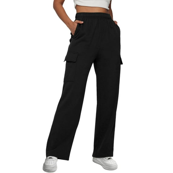Womens Cargo Pants Daily Home Outdoor Elastic Waist Side Pockets Trousers Casual Workout Trousers Athleisure Stretchy Jogger Pants