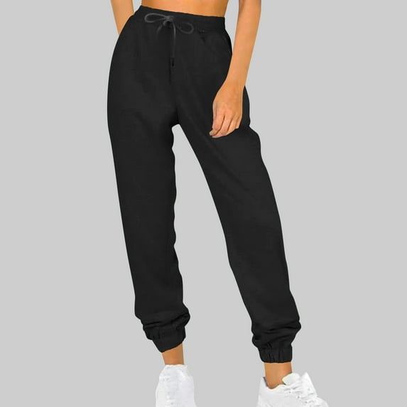 Womens Cargo Pants Elastic-Lace-Up Casual Solid Color Sports Casual Pants Fleece Sweatpants Women