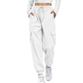 thumbnail image 1 of Womens Cargo Pants Elastic Waist Sweatpants Athletic Joggers with Pockets Casual Solid Color Drawstring Cuffed Ankles Overalls Sweatpants with Pockets, 1 of 8