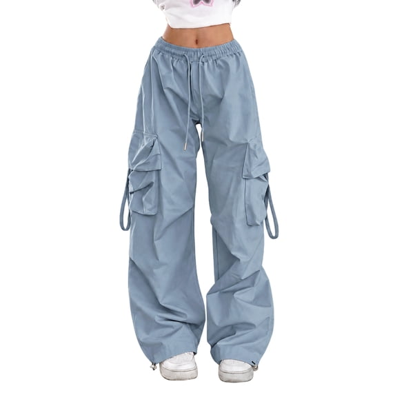 Womens Cargo Pants Elastic Wide Leg Baggy Pants Workout Sweatpants High Waisted Stretchy Casual Hiking Joggers M