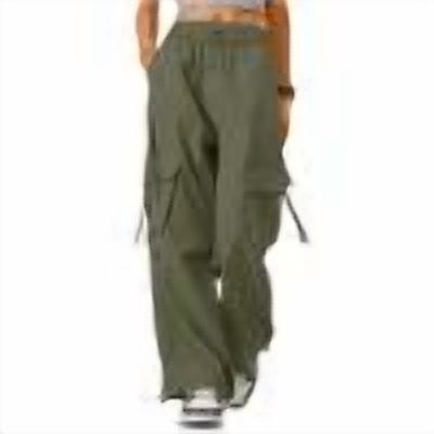 Womens Cargo Pants High Waisted Baggy Wide Leg Plus Size Parachute Pants with Pockets and drawstring Cargos Lightweight Trousers Y2K Army Green L