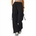 thumbnail image 1 of Womens Cargo Pants High Waisted Baggy Wide Leg Plus Size Parachute Pants with Pockets and drawstring Cargos Lightweight Trousers Y2K Black XL, 1 of 7