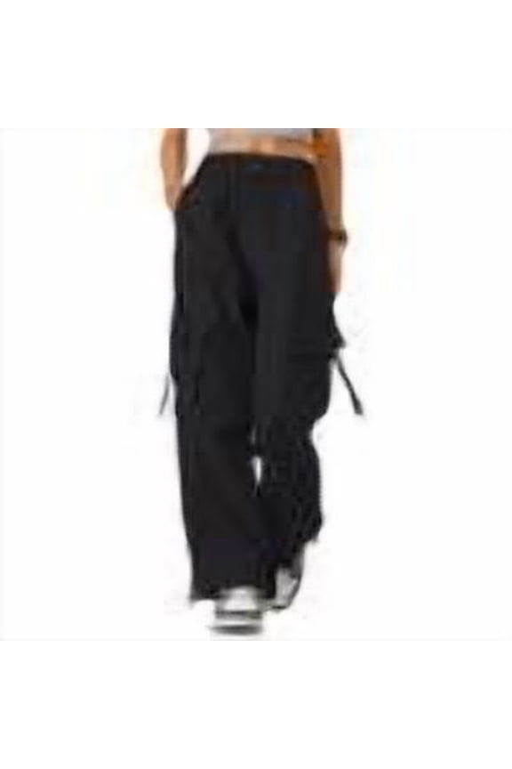 Womens Cargo Pants High Waisted Baggy Wide Leg Plus Size Parachute Pants with Pockets and drawstring Cargos Lightweight Trousers Y2K Black XXL