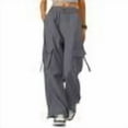 thumbnail image 1 of Womens Cargo Pants High Waisted Baggy Wide Leg Plus Size Parachute Pants with Pockets and drawstring Cargos Lightweight Trousers Y2K Dark Gray XL, 1 of 7