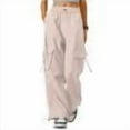 thumbnail image 1 of Womens Cargo Pants High Waisted Baggy Wide Leg Plus Size Parachute Pants with Pockets and drawstring Cargos Lightweight Trousers Y2K Khaki XXL, 1 of 7