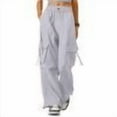 thumbnail image 1 of Womens Cargo Pants High Waisted Baggy Wide Leg Plus Size Parachute Pants with Pockets and drawstring Cargos Lightweight Trousers Y2K Light Gray XL, 1 of 7