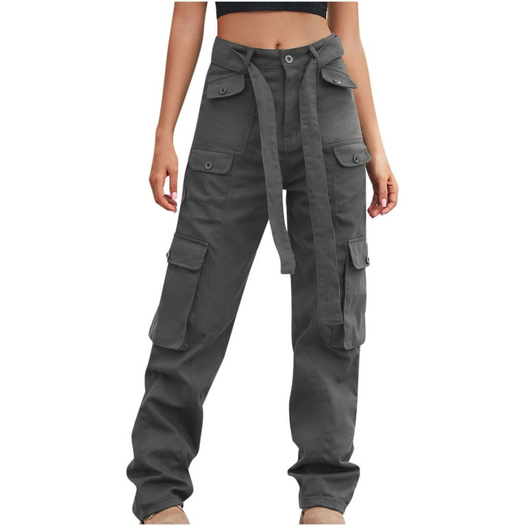 Womens Cargo Pants High Waisted Casual Solid Pants with Multi