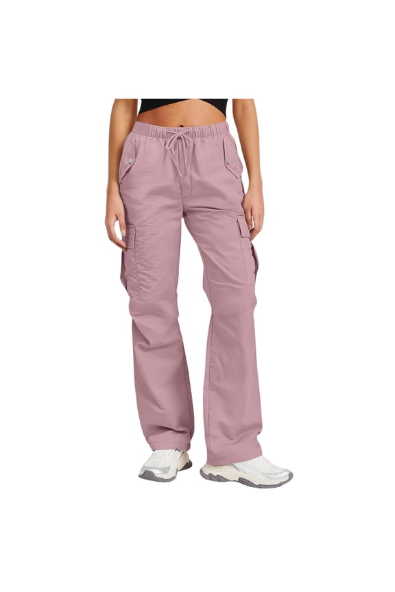 Womens Cargo Pants High Waisted Ripstop Waterproof Quick-Dry Parachute Pant Fishing Flexcamo Regular Hiking Pant Pink S