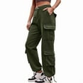 thumbnail image 1 of Womens Cargo Pants High Waisted Wide Leg Casual Pants Baggy Y2k Trousers with 8 Pockets  Green L, 1 of 5