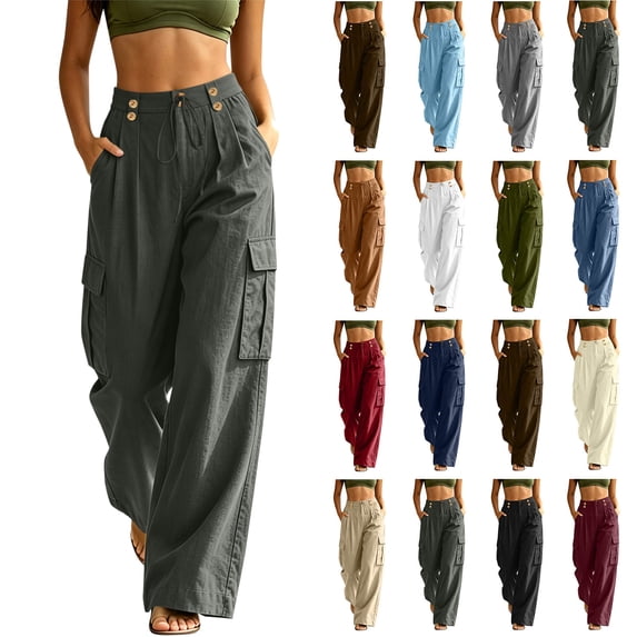 Womens Cargo Pants High Waisted Wide Leg with Multiple Pockets for Casual & Outdoor Activities
