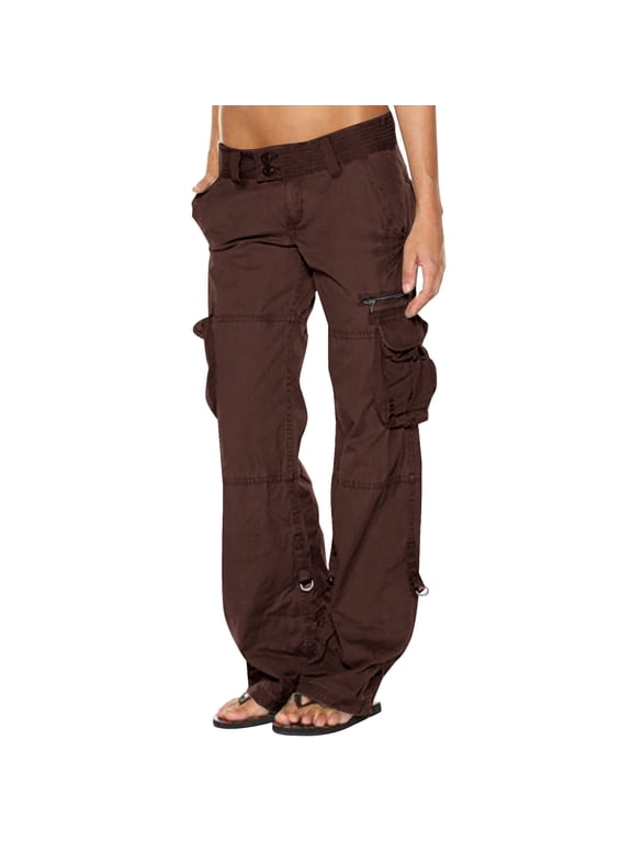 Womens Cargo Pants Multiple Pockets Low Rise Solid Casual Straight Leg Y2K Vintage Loose Pant Ladies Ruched Baggy Joggers Hiking Trousers