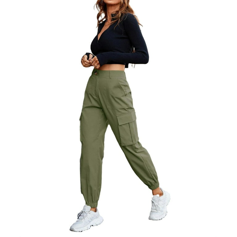 Womens Cargo Pants Pants Casual Zipper Fly High Waist Army Green S - Walmart .com