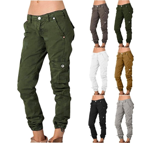 Womens Cargo Pants Plus Size Casual Cargo Pants Hippie Punk Trousers Streetwear Jogger with Pocket Loose Long Pants on Clearance