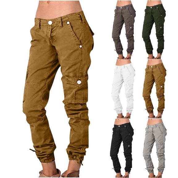 Womens Cargo Pants Plus Size Casual Cargo Pants Hippie Punk Trousers Streetwear Jogger with Pocket Loose Long Pants Brown XXXXL