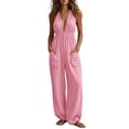 thumbnail image 1 of Womens Cargo Pants Plus Size New Womens Halter V-Neck Jumpsuits Casual Wide Leg Sleeveless Overalls High Waist Flowy Vacation One Piece Set, 1 of 8