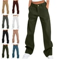 thumbnail image 1 of Womens Cargo Pants With Pockets Solid Color Button Loose Sports And Leisure Style Workwear Pocket Pants Handsome Pluss Size With Pockets Cargo Pants for Women Pretty Cool Long Pants, 1 of 9