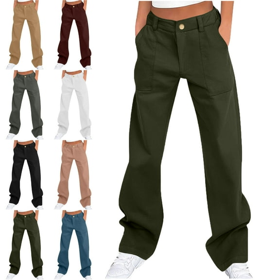 Womens Cargo Pants With Pockets Solid Color Button Loose Sports And Leisure Style Workwear Pocket Pants Handsome Pluss Size With Pockets Cargo Pants for Women Pretty Cool Long Pants