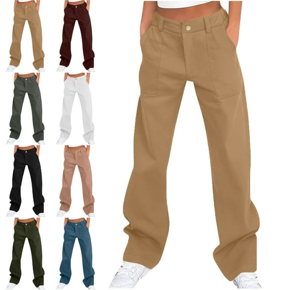 Womens Cargo Pants With Pockets Solid Color Button Loose Sports And Leisure Style Workwear Pocket Pants Handsome Pluss Size With Pockets Cargo Pants for Women Pretty Cool Long Pants