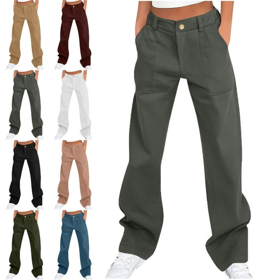 Womens Cargo Pants With Pockets Solid Color Button Loose Sports And Leisure Style Workwear Pocket Pants Handsome Pluss Size With Pockets Cargo Pants for Women Pretty Cool Long Pants