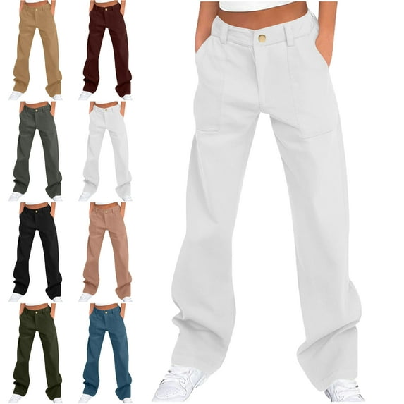 Womens Cargo Pants With Pockets Solid Color Button Loose Sports And Leisure Style Workwear Pocket Pants Handsome Pluss Size With Pockets Cargo Pants for Women Pretty Cool Long Pants