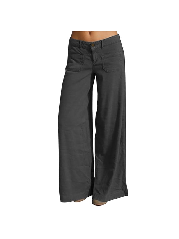 Womens Cargo Pants Straight Wide Leg Low Rise Solid Cargos for Women Going out Trousers with Pockets Loose Fitting (Large, Gray)