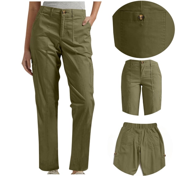 Womens Cargo Pants Stretch Cotton Zip Button Closure Outdoor Hiking Casual Dress Work Long Trouser with Pockets (2XL, Army Green)