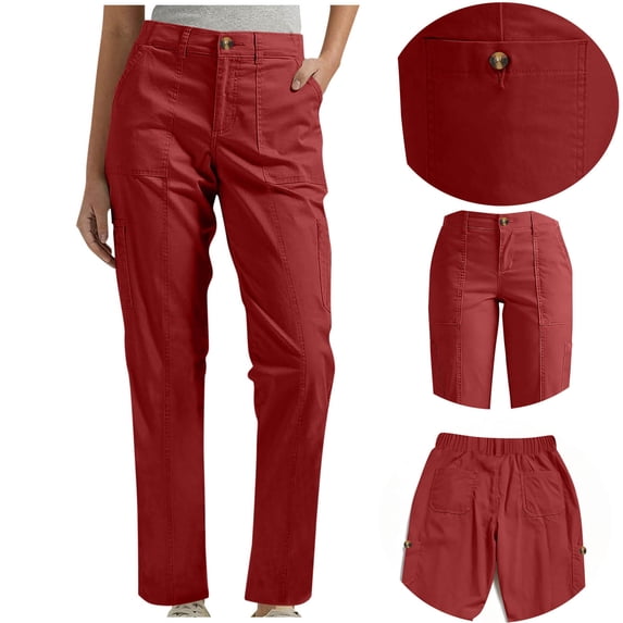 Womens Cargo Pants Stretch Cotton Zip Button Closure Outdoor Hiking Casual Dress Work Long Trouser with Pockets (XL, Wine)