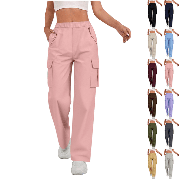 Womens Cargo Pants Wide Leg Streetwear Trendy Jogger Trousers with Pockets Straight High Waisted Casual Pants Size S-2XL