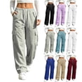 thumbnail image 1 of Womens Cargo Pants Wide Leg Sweatpants Drawstring Elastic Waist Casual Solid Color Sweatpants with Side Pockets High Waisted Comfy Joggers Pants, 1 of 8
