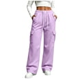 thumbnail image 1 of Womens Cargo Pants Wide Leg Sweatpants Drawstring Elastic Waist Casual Solid Color Sweatpants with Side Pockets High Waisted Comfy Joggers Pants, 1 of 7