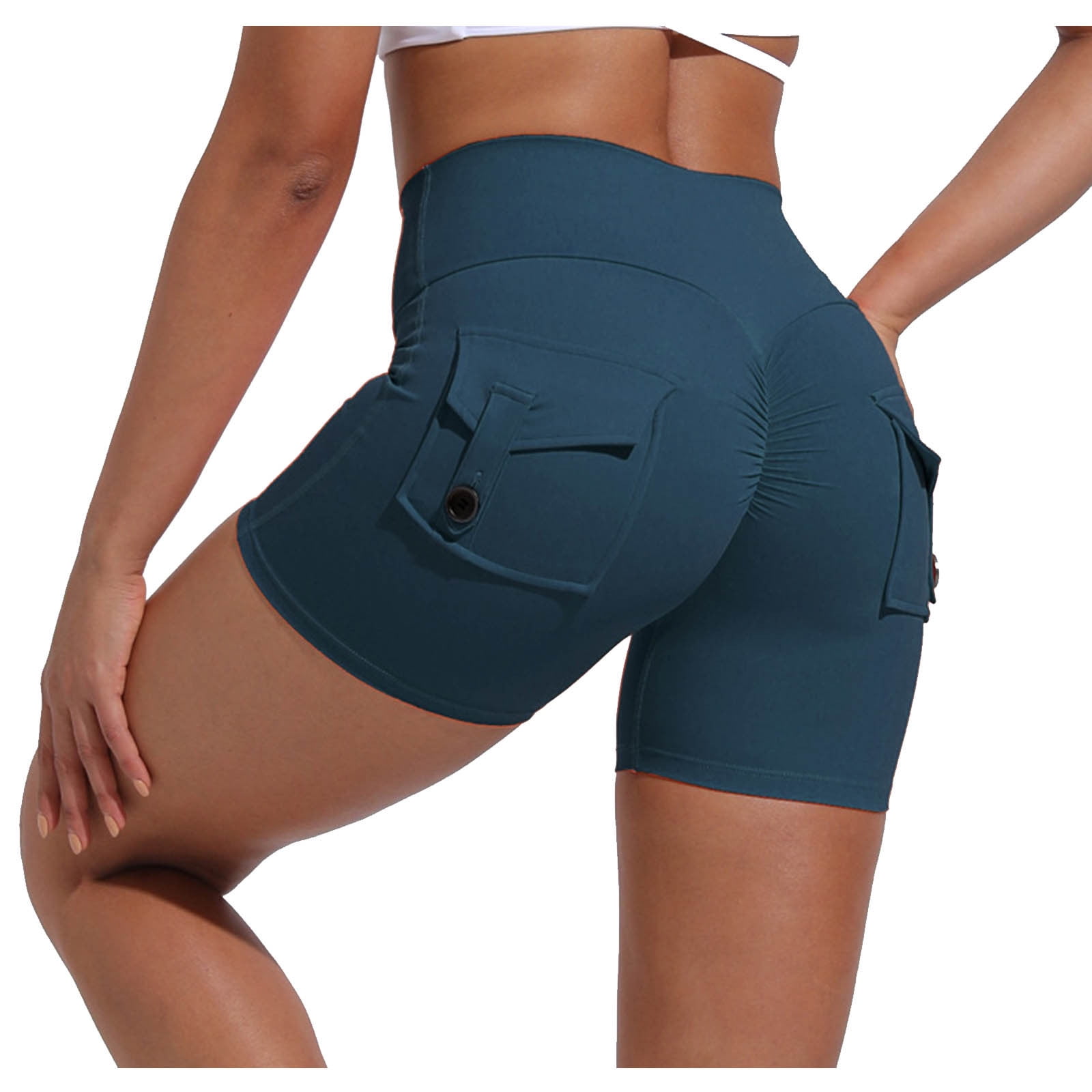 YUNOGA Women's High Waisted Biker Shorts - 6" Inseam Workout Athletic Shorts, X-Small Blue Pansy
