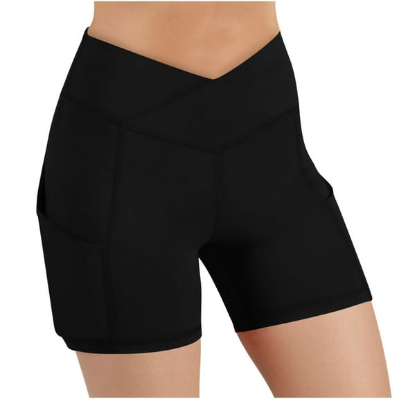 Womens Cargo Shorts New High Waist Yoga Shorts for Women with Pockets Summer Casual Tummy Suits Running Home Workout Shorts Black M