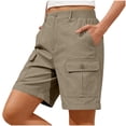 thumbnail image 1 of Womens Cargo Shorts Elastic Mid Waisted Straight Leg Pull On Summer Bermuda Shorts for Women with Multi-Pockets & Button 4th of July, 1 of 7