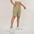 thumbnail image 1 of Womens Cargo Shorts Elastic Waist Knee Length Bermuda Shorts Summer Outdoor Waterproof Hiking Pants with Pockets Khaki L, 1 of 7