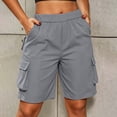thumbnail image 1 of Womens Cargo Shorts Hiking Mid Rise Elastic Waistd Straight Leg Pull On Bermuda Short for Women with Pockets, 1 of 7