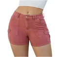 thumbnail image 1 of Womens Cargo Shorts Jeans Mid Rise Tight Stretch Jean Denim Shorts Flap Pocket Button Up Short Pants Streetwear Wine, M, 1 of 7