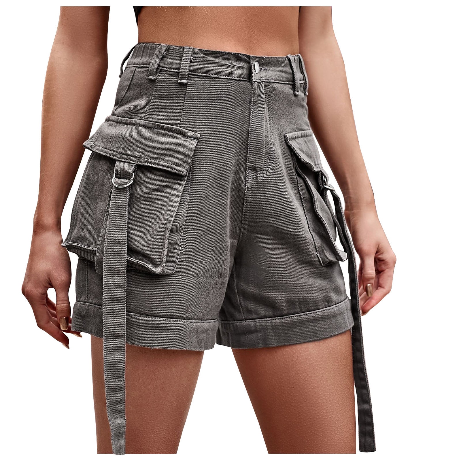 Womens Cargo Shorts Pants for Women High Waisted Bermuda Folded