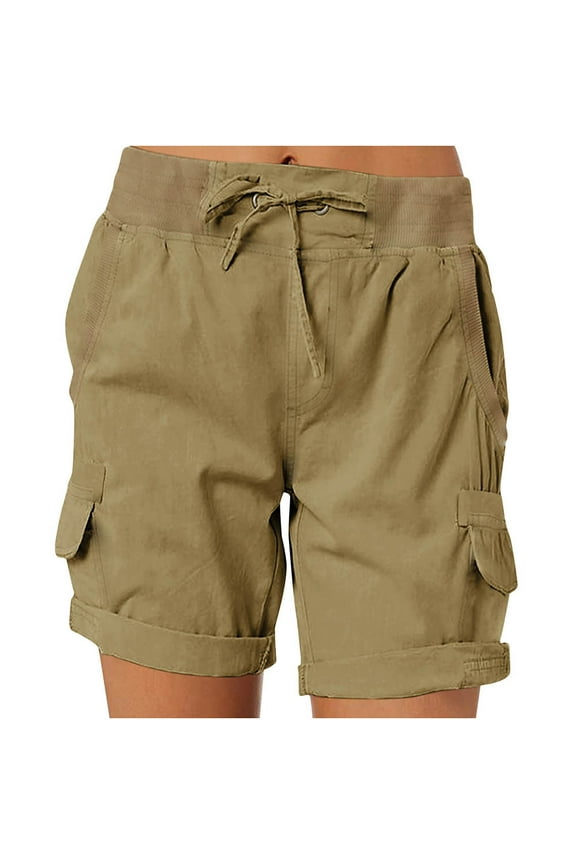 Womens Cargo Shorts Summer Casual Cotton Trendy High Waisted Casual Summer Pull On Drawstring Baggy Hiking Shorts