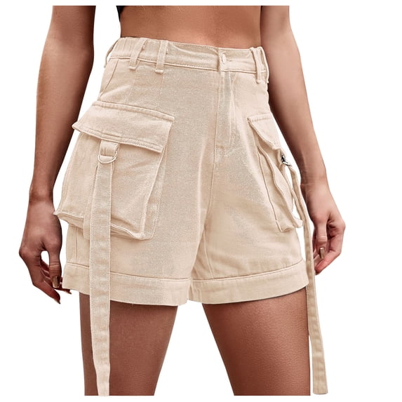 Womens Cargo Shorts Summer Workout High Waist Hiking Shorts Outdoor Casual Stretch Cargo Shorts with Flap Pockets
