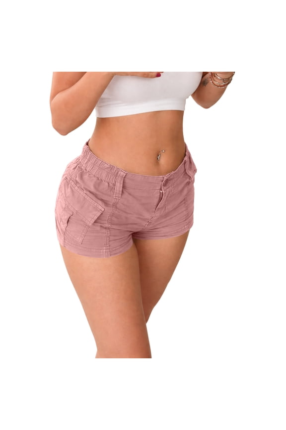 Womens Cargo Shorts Summer Y2k E-Girl Slim Fit Elastic Waist Cargo Shorts for Harajuku Streetwear Pink S