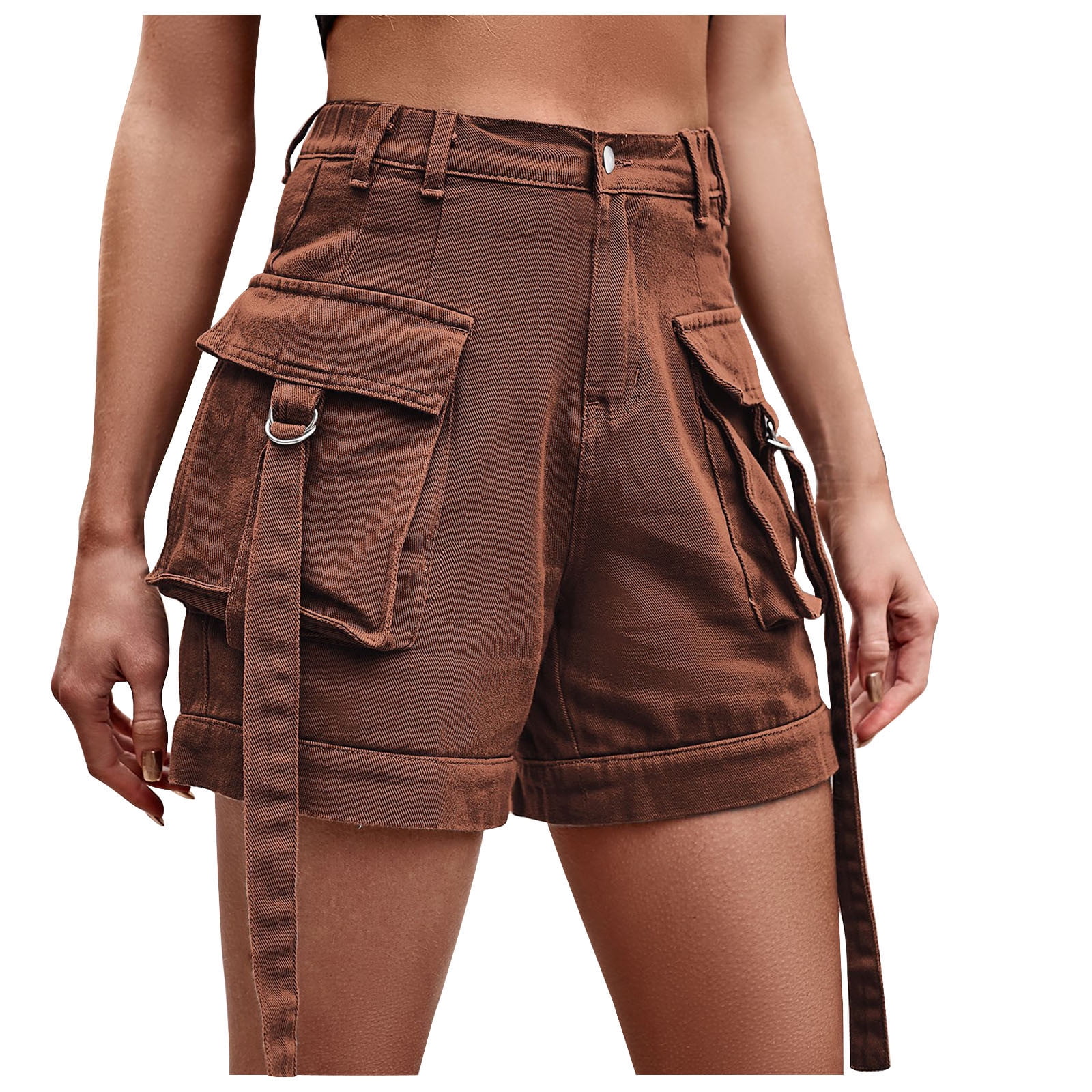Womens Cargo Shorts with Pockets Casual Comfy Elastic High Waist
